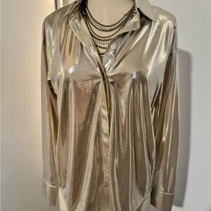 Anthropologie Metallic Button Down Shirt